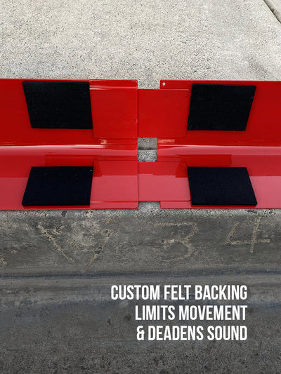 Custom felt backing limits movement and deadens sound.